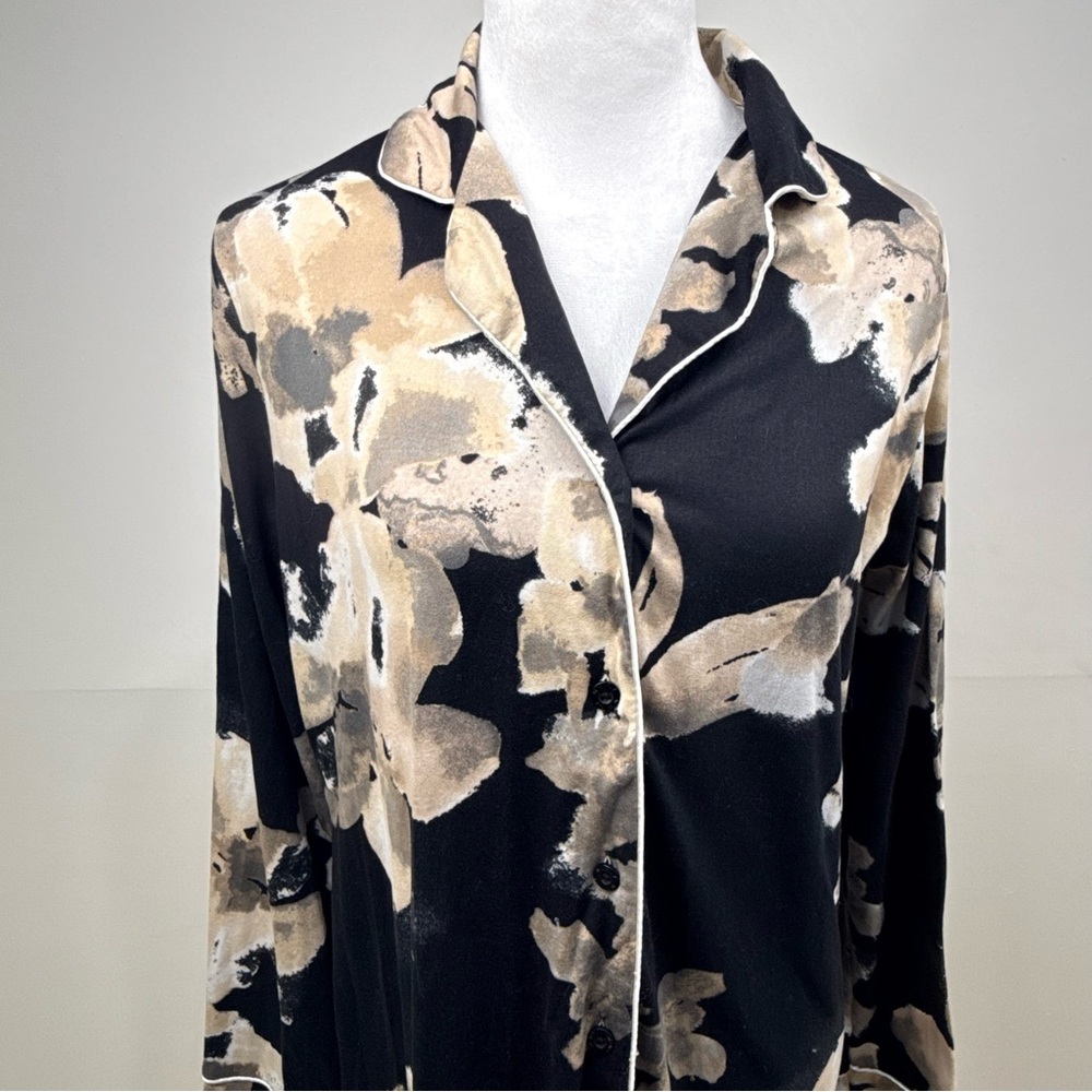Nicole Miller New York Floral Lounge Sleep Shirt Button Front Relaxed Night Smal - Picture 8 of 13